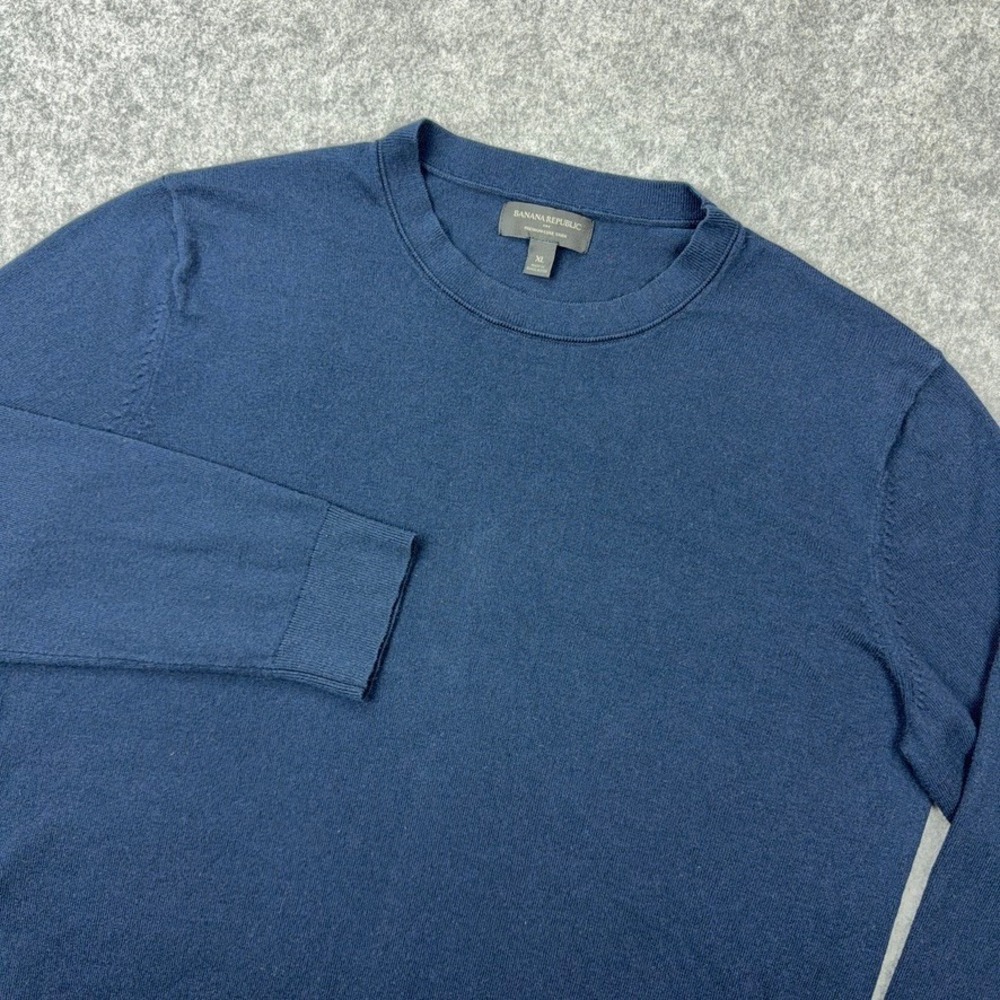Banana Republic Sweater Mens XL Blue Premium Luxe Yarn Silk Cashmere Crewneck